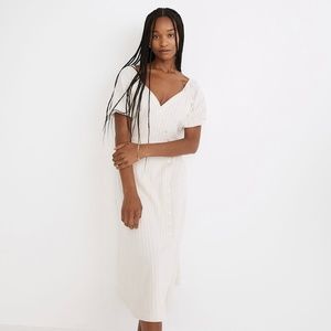 NWT Madewell Puff-Sleeve Button-Wrap Midi Dress in Undyed Stripe 6